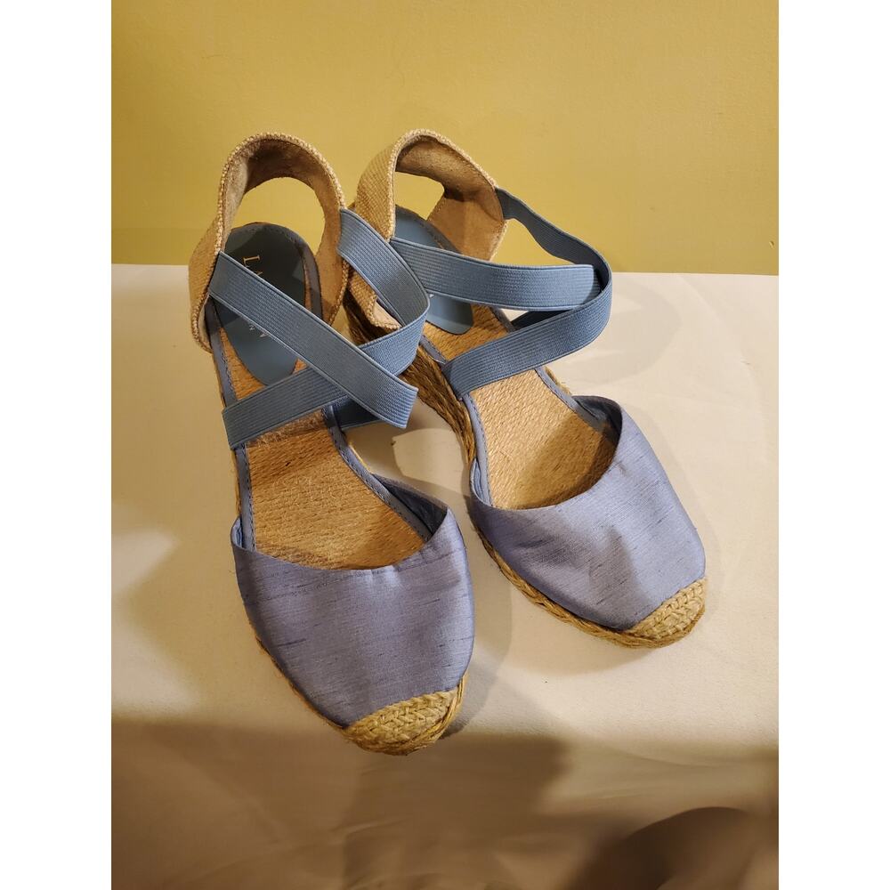 Lauren Ralph Lauren Blue Cassanda Espadrille Sandals Size 8.5 Strappy Wedge Shoe